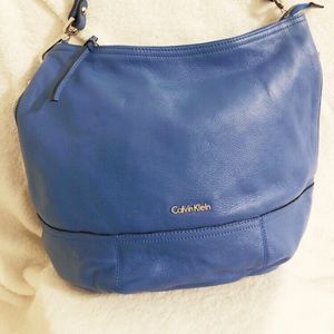 NEW Blue Calvin Klein Genuine Leather Hobo Bag